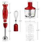 OVENTE Immersion Hand Blender, 300W Electric Handheld Portable Stick Mixer Set with 2 Mixing Speed, Stainless Steel Blades, Egg Whisk Attachment, Mixing Beaker and BPA-Free Food Chopper, Red HS565R