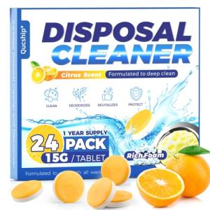 Qucship Powerful XXL Foaming Garbage Disposal Cleaner and Deodorizer Tablets - 24 Pack, Citrus Scent Garbage Disposal Cleaner, Sink Drain Clean for 1 Year Kitchen, House, Home Cleaning Essentials