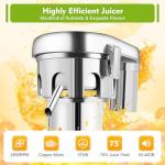 Juicer Machine, Commercial Juice Extractor, Heavy Duty Centrifugal Juicer Machine Electric Stainless Steel Whole Vegetable & Fruit Juice Maker Squeezer, 110V 370W Juice & Residue Separated Low Noise