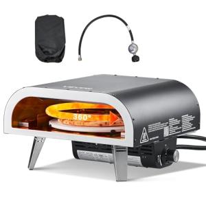 VEVOR Propane Outdoor Pizza Oven, 12 in Auto Rotating Propane Gas Pizza Ovens, Portable Pizza Cooker with Electric Rotation System, Carry Bag, Pizza Maker for Outside Backyard Patio Camping, Black