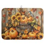 Fall Pumpkin Dish Drying Mat Autumn Maple Leaves Thanksgiving Large Kitchen Mats Dish Drying Pad Absorbent Dish Dryer Mat for Kitchen Countertops Microfiber Drainer Pad Dish Drying Mats (18x24 in)