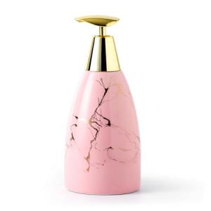 Gold Rotary Press Pump soap Bottle, Vintage fine Ceramic Emulsion Bottle, Suitable for Bathroom, countertop Decorative Hand sanitizer Dispenser (Pink)