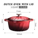 Enameled Cast Iron Dutch Oven with Lid, 6 QT Dutch Oven Pot for Bread Baking, Heavy Duty Cast Iron Pot for Braising, Cook, Bake, Oven Safe across All Cooktops (Red,6 QT)