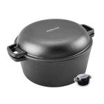 WOKINS,2-in-1 Pre-Seasoned Cast Iron Dutch Oven Pot with Skillet Lid Cooking Pan,Cast Iron Skillet Cookware Pan Set with Dual Handles Indoor Outdoor for Bread baking, Frying, Camping, BBQ,5QT.