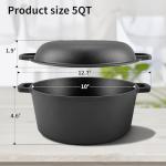 WOKINS,2-in-1 Pre-Seasoned Cast Iron Dutch Oven Pot with Skillet Lid Cooking Pan,Cast Iron Skillet Cookware Pan Set with Dual Handles Indoor Outdoor for Bread baking, Frying, Camping, BBQ,5QT.