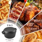 WOKINS,2-in-1 Pre-Seasoned Cast Iron Dutch Oven Pot with Skillet Lid Cooking Pan,Cast Iron Skillet Cookware Pan Set with Dual Handles Indoor Outdoor for Bread baking, Frying, Camping, BBQ,5QT.