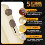Lord Eagle 5-Speed Hand Mixer Electric Heldhand, 300W Compact Mixer for Baking, Egg Beater, Blending or Cooking, Portable & Lightweight, 5 Accessories, Cream