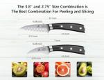 Paring Knife Set, 2PCS Small Kitchen Knives for Fruit, 3.8 Inch Fruit Knives and 2.75 Inch Bird Beak Peeling Knife, Premium Germany Stainless Steel Ergonomic Handle, Elegant Black Ideal for Gift