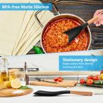 Silicone Cooking Spoon for Nonstick Cookware - Wooden Handle Kitchen Spoon for Mixing, Flipping, Scraping & Serving - Heat-Resistant Spatula for Baking, Stirring (11.4'' Black 1-Pcs)