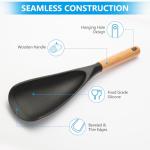 Silicone Cooking Spoon for Nonstick Cookware - Wooden Handle Kitchen Spoon for Mixing, Flipping, Scraping & Serving - Heat-Resistant Spatula for Baking, Stirring (11.4'' Black 1-Pcs)