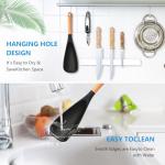 Silicone Cooking Spoon for Nonstick Cookware - Wooden Handle Kitchen Spoon for Mixing, Flipping, Scraping & Serving - Heat-Resistant Spatula for Baking, Stirring (11.4'' Black 1-Pcs)