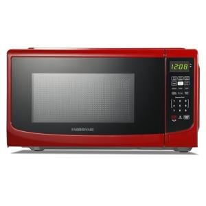 Farberware 0.7 Cu. Ft. Countertop Microwave Oven – 700 Watts Power, Auto Cook Settings, Defrost, Easy Clean and Child Safety Lock - Red
