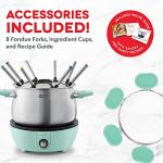 Dash Deluxe Stainless Steel Fondue Maker with Temperature Control, Fondue Forks, Cups, and Rack, with Recipe Guide Included, 3-Quart, Non-Stick – Aqua