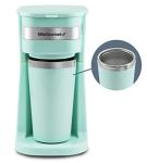 Elite Gourmet EHC117M Personal Single-Serve Compact Coffee Maker Brewer Includes 14Oz. Thermal Travel Mug with Stainless Steel Interior, Compatible with Coffee Grounds, Reusable Filter, Mint