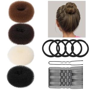 Teenitor Small Donut Hair Bun Maker Set - 4 Colors Small Size Hair Bun Maker, Hair Donuts for Buns Kids, 5 Elastic Bands, 20 Hair Pins, Donut Bun Makers for Kids, Bun Forms for Hair