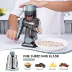 REDPANT Cheese Grater Hand Crank, Manual Cheese Shredder with 3 Interchangeable Blades, Rotary Cheese Grater with Strong Suction Base, Easy to Use and Clean, GreyBlue