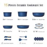 CAROTE Blue&Gold Ceramic Cookware Set Non Toxic, PFAS Free,15Pcs Pots and Pans Set Non Stick Detachable/Removable Handle,Kitchen Cooking Set Dishwasher Safe, Nonstick Pot and Pan, Induction Cookware