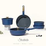 CAROTE Blue&Gold Ceramic Cookware Set Non Toxic, PFAS Free,15Pcs Pots and Pans Set Non Stick Detachable/Removable Handle,Kitchen Cooking Set Dishwasher Safe, Nonstick Pot and Pan, Induction Cookware