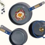 CAROTE Blue&Gold Ceramic Cookware Set Non Toxic, PFAS Free,15Pcs Pots and Pans Set Non Stick Detachable/Removable Handle,Kitchen Cooking Set Dishwasher Safe, Nonstick Pot and Pan, Induction Cookware