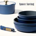 CAROTE Blue&Gold Ceramic Cookware Set Non Toxic, PFAS Free,15Pcs Pots and Pans Set Non Stick Detachable/Removable Handle,Kitchen Cooking Set Dishwasher Safe, Nonstick Pot and Pan, Induction Cookware