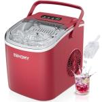 EUHOMY Countertop Ice Maker Machine with Handle, 26lbs Per Day, 9 Ice Cubes Ready in 6 Mins, Auto-Cleaning Portable Ice Maker with Basket and Scoop, for Home/Kitchen/Camping/RV (Red)