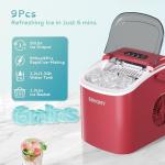 EUHOMY Countertop Ice Maker Machine with Handle, 26lbs Per Day, 9 Ice Cubes Ready in 6 Mins, Auto-Cleaning Portable Ice Maker with Basket and Scoop, for Home/Kitchen/Camping/RV (Red)