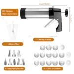 Stainless Steel Cookies Press, Churro Maker Machine, 28pcs Churros Maker Gun Kit, Cookie Press Gun Kit with 16 Cookie Discs, 8 Piping Tips and 2 Brushes for DIY cake Maker Decorating Baking Supplies