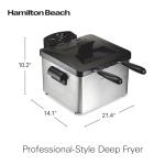 Hamilton Beach Electric Deep Fryer with 2 Baskets and Lid, 4.5 Liters / 19 Cups Oil Capacity, Temperature Control, View Window, Professional Style, 1800 Watts, Stainless Steel (35036)