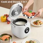 Linlove Rice Cooker Small 4 cup Uncooked,2 Quart Non-stick Mini Rice Cooker,With Stainless Steel Steamer Tray,One-Switch to Cook and Auto Keep Warm,Recipe Guide,Small space saving for 1-4 people,White