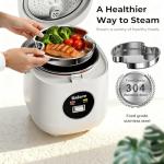 Linlove Rice Cooker Small 4 cup Uncooked,2 Quart Non-stick Mini Rice Cooker,With Stainless Steel Steamer Tray,One-Switch to Cook and Auto Keep Warm,Recipe Guide,Small space saving for 1-4 people,White