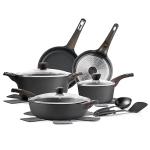 SENSARTE Pots and Pans Set Non stick, Non toxic Healthy Induction Cookware Set, 14 Pcs Non Stick Kitchen Cooking Set with Frying Pans Set & Saucepan, PFOA PFOS APEO Free, Black