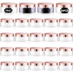 Dandat 24 Pcs 4 oz Plastic Jar Container with Lid and Label Refillable Empty Round Clear with Rose Gold PET Cosmetic Sample Containers for Lotion, Cream, Ointments, Body Butter, Makeup, Travel Storage