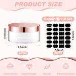 Dandat 24 Pcs 4 oz Plastic Jar Container with Lid and Label Refillable Empty Round Clear with Rose Gold PET Cosmetic Sample Containers for Lotion, Cream, Ointments, Body Butter, Makeup, Travel Storage