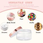 Dandat 24 Pcs 4 oz Plastic Jar Container with Lid and Label Refillable Empty Round Clear with Rose Gold PET Cosmetic Sample Containers for Lotion, Cream, Ointments, Body Butter, Makeup, Travel Storage