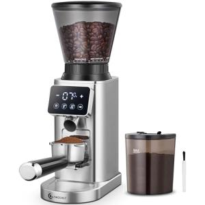 AMZCHEF Coffee Grinder, Burr Coffee Bean Grinder for Home Use with 48 Precise Grind Settings, Detachable Funnel Stand for Espresso, LED Control Panel, Anti-static Design, silver