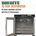 LEM Products BigBite 10-Tray Stainless Steel Dehydrator, Food Dehydrator for Beef Jerky, Meat, Vegetables, and Fruits, Includes Dryer Machine and 10 Trays, Silver