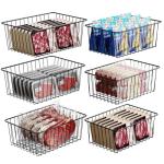 iSPECLE Upright Freezer Organizer Bins - 6 Pack Standup Freezer Organizers for 16 Cu.Ft Upright Freezer Easily Get Food Stop Food Fall out from Freezer Improve Air Circulation, 3 Large 3 Medium, Black