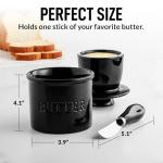 Zulay Kitchen Porcelain Butter Crock With Lid & Knife - Authentic French Butter Dish Keeper For Fresh & Spreadable Butter - Black Bell Shaped