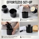 Zulay Kitchen Porcelain Butter Crock With Lid & Knife - Authentic French Butter Dish Keeper For Fresh & Spreadable Butter - Black Bell Shaped
