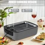 Amornest Indoor Smokeless Grill – 1100W Electric Grill Indoor with Dual Turbo Smoke Extractor, Dishwasher Safe Plates, Portable and Detachable Indoor Electric Smokeless Grill with Drip Pan