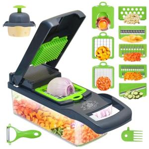 Vegetable Chopper Mandoline Onion Slicer | 16-in-1 Multifunctional Vegetable Dicer Food Chopper with Container | 8 Changeable Sharp Stainless Steel Cutting Blade
