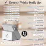 imarku Kitchen Knife Set, Japanese Knives Set For Kitchen, Stainless Steel Knife Set With Block, Deba Knives For Fish/Meat Slicing, Kitchen Essentials, White, Anti-Slip Handle, Dishwasher Safe