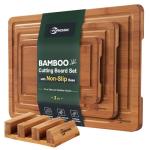 Bamboo Cutting Board, Non Slip Wood Cutting Boards for Kitchen 3 Packs Holder and Over Sink Nice Solid Thick Durable Cutting Boards for Kitchen Large Small Vegetables Fruits Kitchen Gifts (Carbonized)