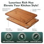 Bamboo Cutting Board, Non Slip Wood Cutting Boards for Kitchen 3 Packs Holder and Over Sink Nice Solid Thick Durable Cutting Boards for Kitchen Large Small Vegetables Fruits Kitchen Gifts (Carbonized)