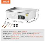 VEVOR Commercial Electric Griddle, 1600W Countertop Half-Flat Top Grill, 22in Stainless Steel Griddle Grill with 2 Shovels and 2 Brushes for Home or Restaurant, 122℉-572℉ Adjustable Temp
