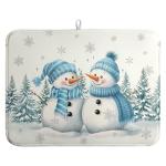 Winter Dish Drying Mat Winter Snowman Large Kitchen Mats Dish Drying Pad Blue Snowman Pine Tree Absorbent Dish Dryer Mat for Kitchen Countertops Microfiber Drainer Pad Dish Drying Mats (18x24 in)