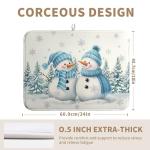 Winter Dish Drying Mat Winter Snowman Large Kitchen Mats Dish Drying Pad Blue Snowman Pine Tree Absorbent Dish Dryer Mat for Kitchen Countertops Microfiber Drainer Pad Dish Drying Mats (18x24 in)