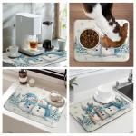 Winter Dish Drying Mat Winter Snowman Large Kitchen Mats Dish Drying Pad Blue Snowman Pine Tree Absorbent Dish Dryer Mat for Kitchen Countertops Microfiber Drainer Pad Dish Drying Mats (18x24 in)