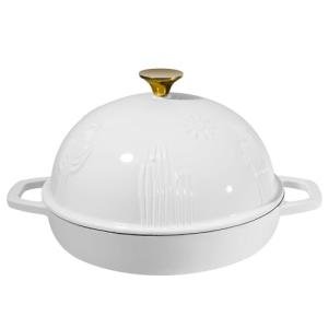 Flavehc Bread Oven Cast Iron Bread Dutch Oven with Cloche Lid for Bread Baking White Enameled Cast Iron Bread Oven with Dome Lid for Sourdough, 9.8 Inches