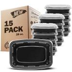 Freshware Meal Prep Containers 15 Count (Pack of 1) Compartment Food Storage Containers with Lids, Bento Box, BPA Free, Stackable, Microwave/Dishwasher/Freezer Safe (28 oz) (Color May Vary)